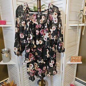 Pat Rego, Plus Size 22/24, Black Flowered, 3 Tier, Blouse